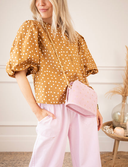 Bluse - Puffy Polka - Braun/Beige
