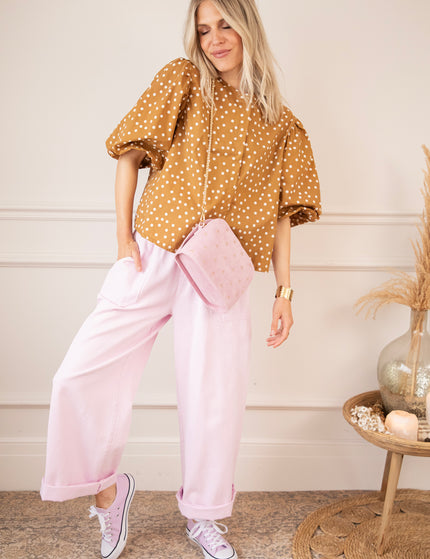 Bluse - Puffy Polka - Braun/Beige
