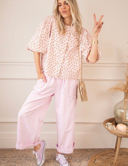 Bluse - Puffy Polka - Zartrosa/Braun