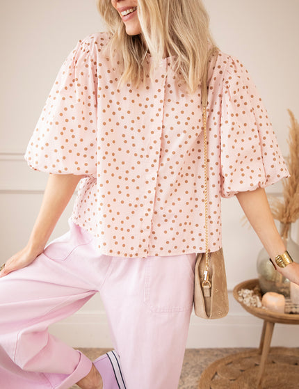 Bluse - Puffy Polka - Zartrosa/Braun