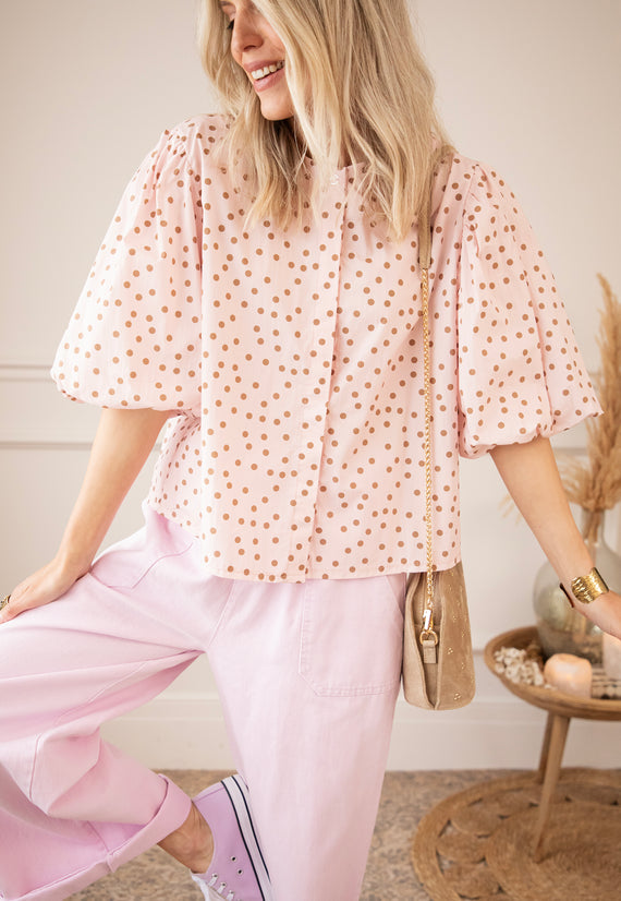 Puffy Polka Soft Pink/Brown - Blouse