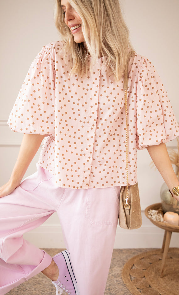 Puffy Polka Soft Pink/Brown - Blouse
