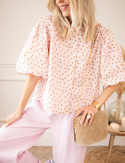 Bluse - Puffy Polka - Zartrosa/Braun