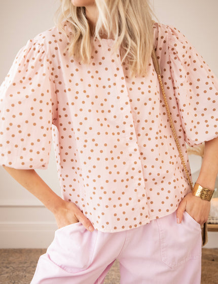 Bluse - Puffy Polka - Zartrosa/Braun