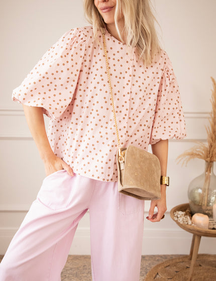 Bluse - Puffy Polka - Zartrosa/Braun