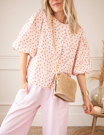 Bluse - Puffy Polka - Zartrosa/Braun