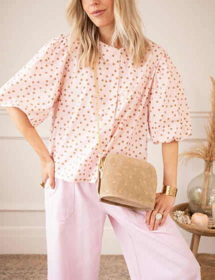 Bluse - Puffy Polka - Zartrosa/Braun