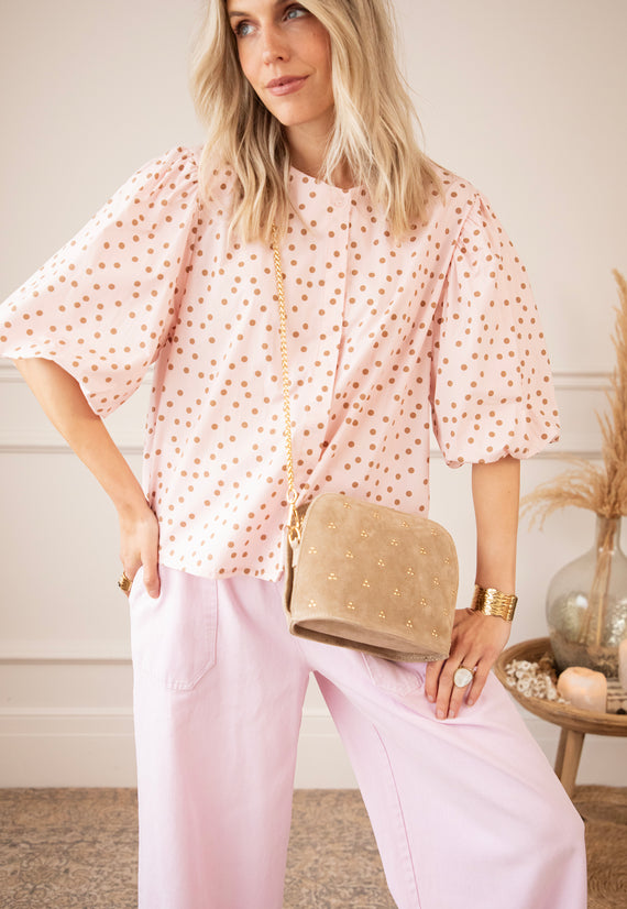 Puffy Polka Soft Pink/Brown - Blouse