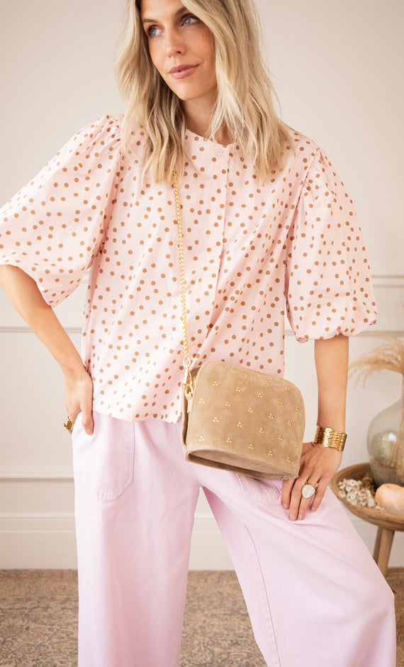 Puffy Polka Soft Pink/Brown - Blouse