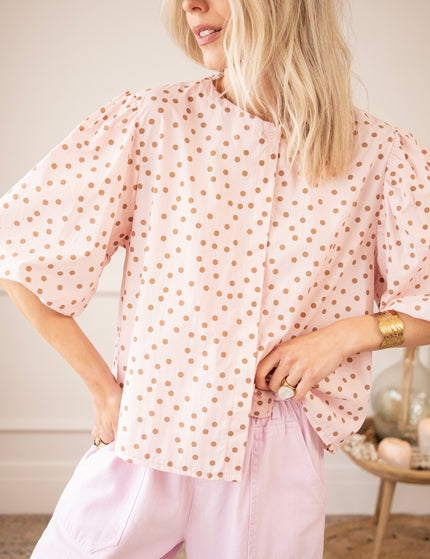 Bluse - Puffy Polka - Zartrosa/Braun