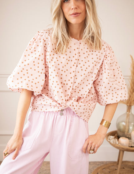 Bluse - Puffy Polka - Zartrosa/Braun
