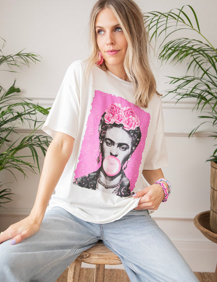 T-Shirt - Frida Kahlo Bubble Gum - Weiß