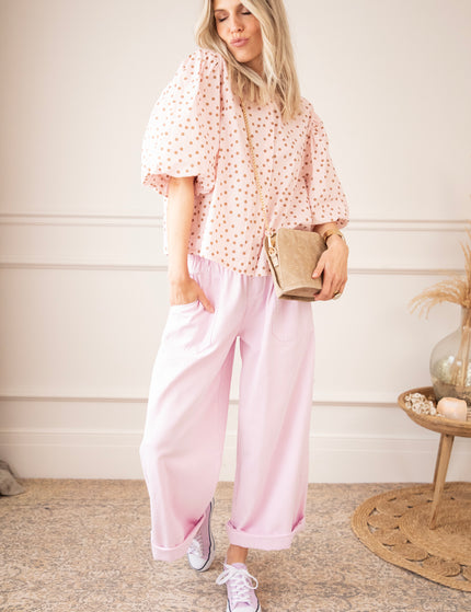 Bluse - Puffy Polka - Zartrosa/Braun