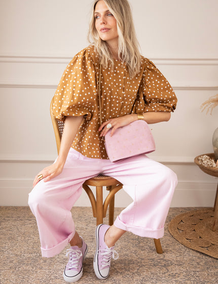Bluse - Puffy Polka - Braun/Beige