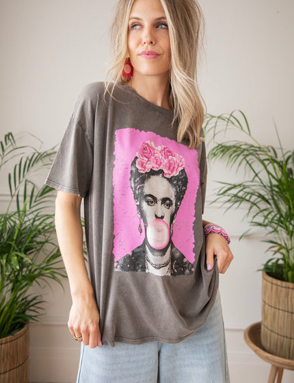 T-Shirt - Frida Kahlo Bubble Gum - Dunkelgrau