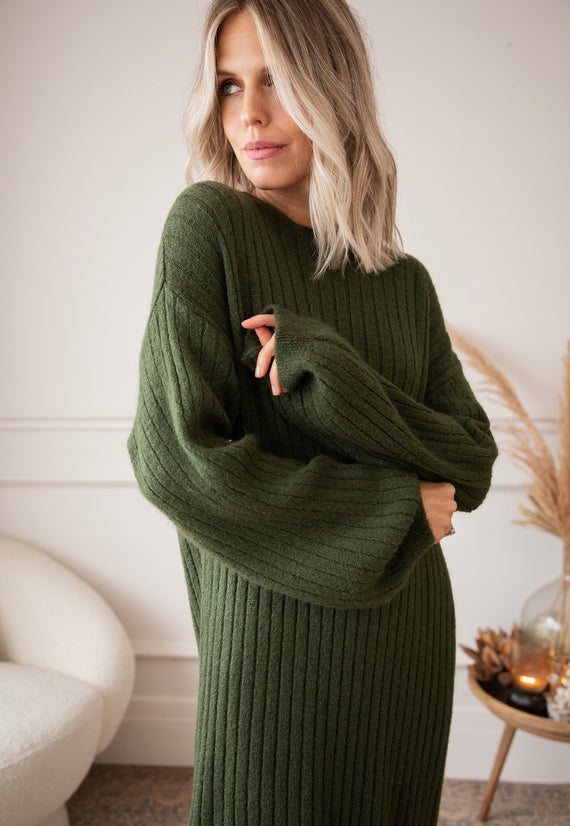 Cold, Cozy Weather Khaki - Sweater Dress