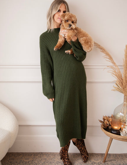 Cold, Cozy Weather Kaki - Sweater Dress