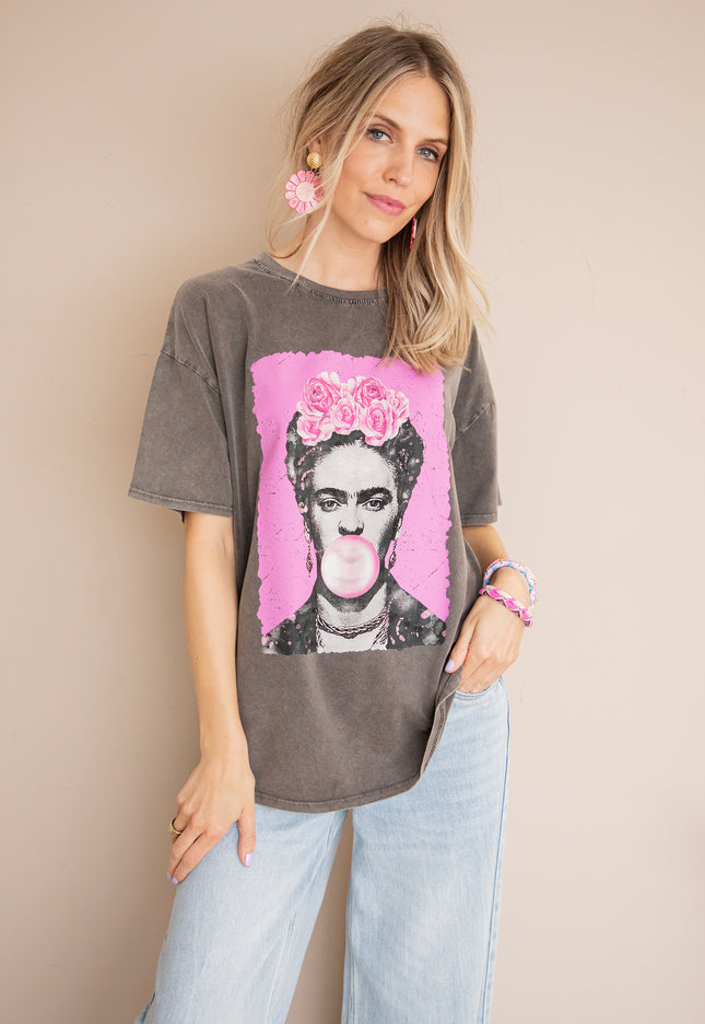 Frida Kahlo Bubble Gum Dark Grey - T-Shirt