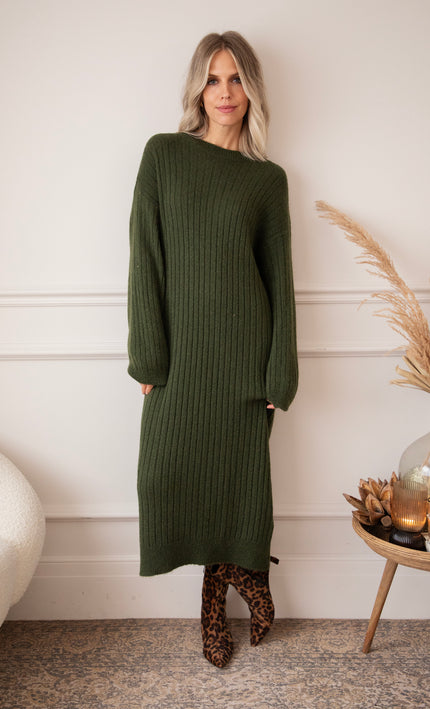 Cold, Cozy Weather Kaki - Sweater Dress