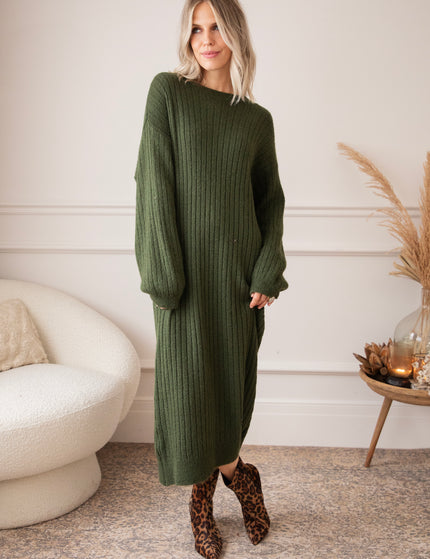 Cold, Cozy Weather Kaki - Sweater Dress