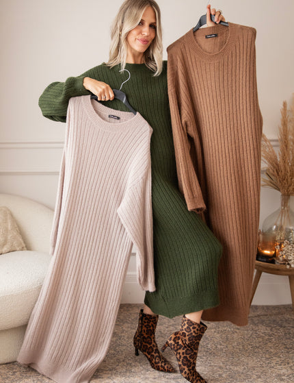 Cold, Cozy Weather Kaki - Sweater Dress