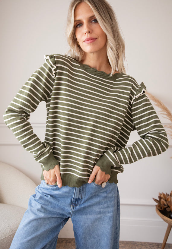 Rylie Stripe Kaki - Trui
