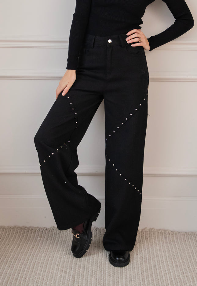 Jeans - Straight Studs - Schwarz
