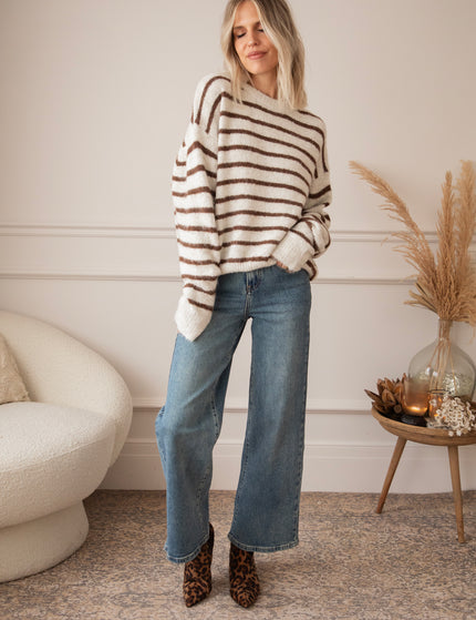 Samantha Stripe Beige/Choco - Trui