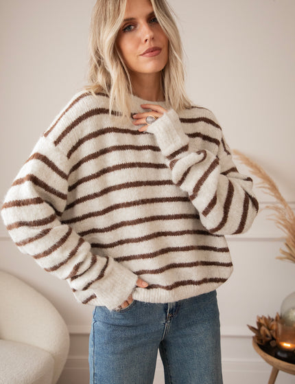 Samantha Stripe Beige/Choco - Trui