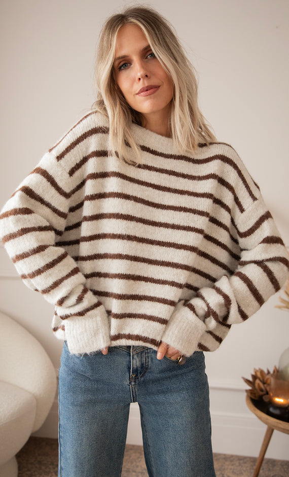 Samantha Stripes Beige/Choco - Sweater