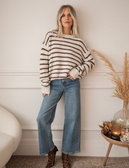 Samantha Stripe Beige/Choco - Trui