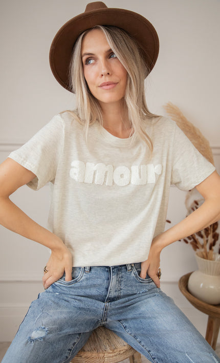 T-Shirt - Amour - Beige/Weiß