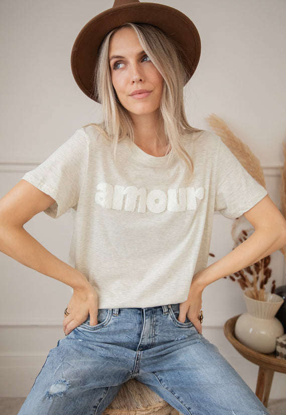 Amour Beige/White - T-Shirt