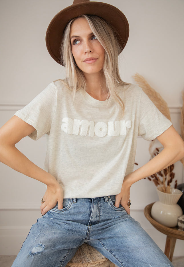 T-Shirt - Amour - Beige/Weiß