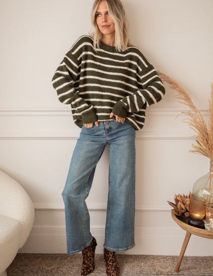 Samantha Stripe Kaki/Beige - Trui