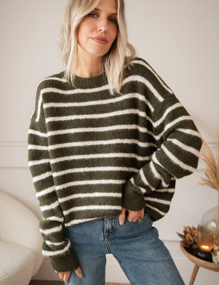 Samantha Stripe Kaki/Beige - Trui