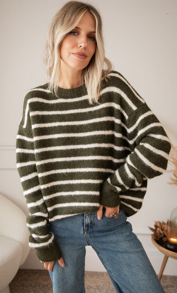 Samantha Stripe Khaki/Beige - Sweater