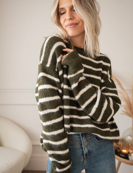 Samantha Stripe Kaki/Beige - Trui