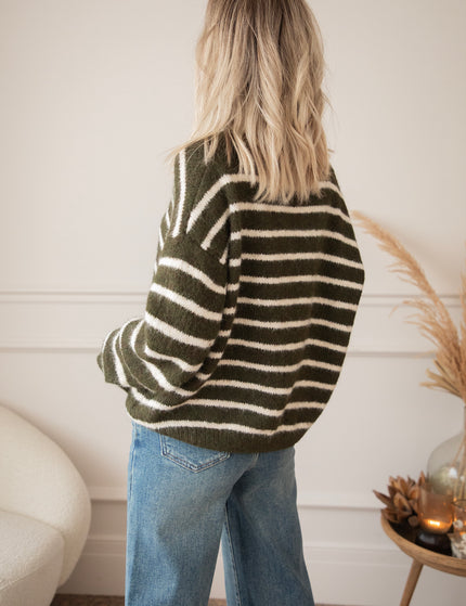 Samantha Stripe Kaki/Beige - Trui