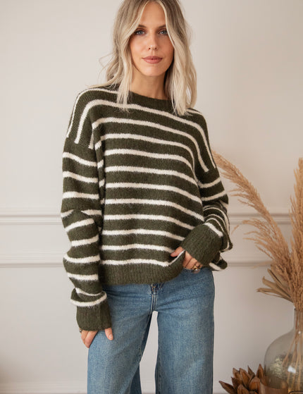 Samantha Stripe Kaki/Beige - Trui