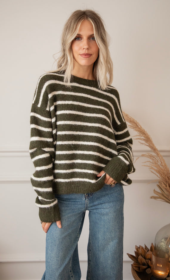 Samantha Stripe Khaki/Beige - Sweater