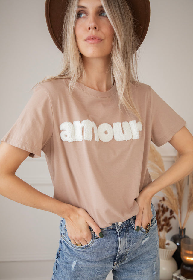 T-Shirt - Amour - Taupe/Weiß