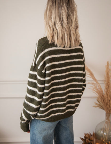 Samantha Stripe Kaki/Beige - Trui