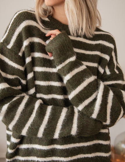 Samantha Stripe Kaki/Beige - Trui