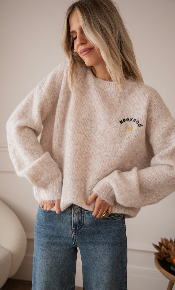 Pullover - Cozy Weekend Love - Taupe