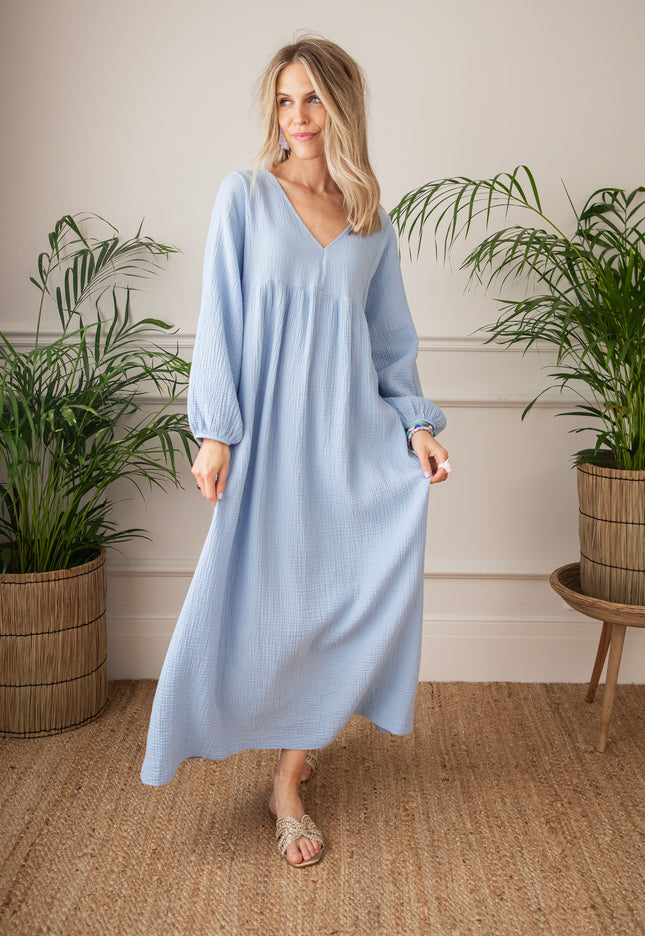 Maud Tetra Soft Blue - Maxi Jurk