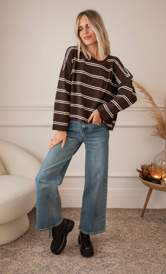 Pullover - Fall For Stripes - Choco