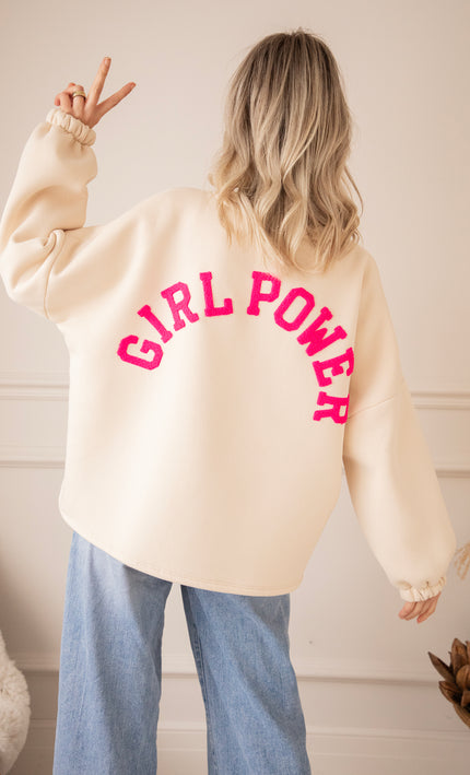 Pullover - Lily Girl Power - Beige/Fuchsia