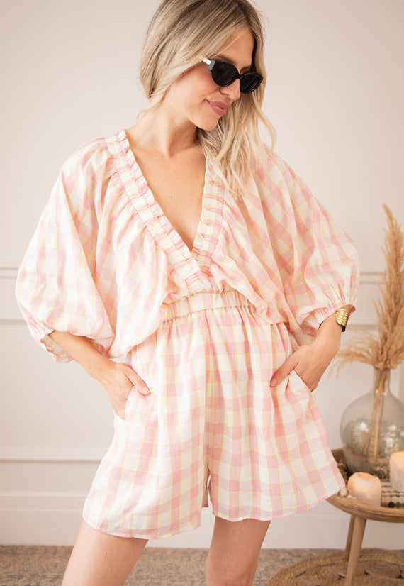 Melody Check Pink - Playsuit