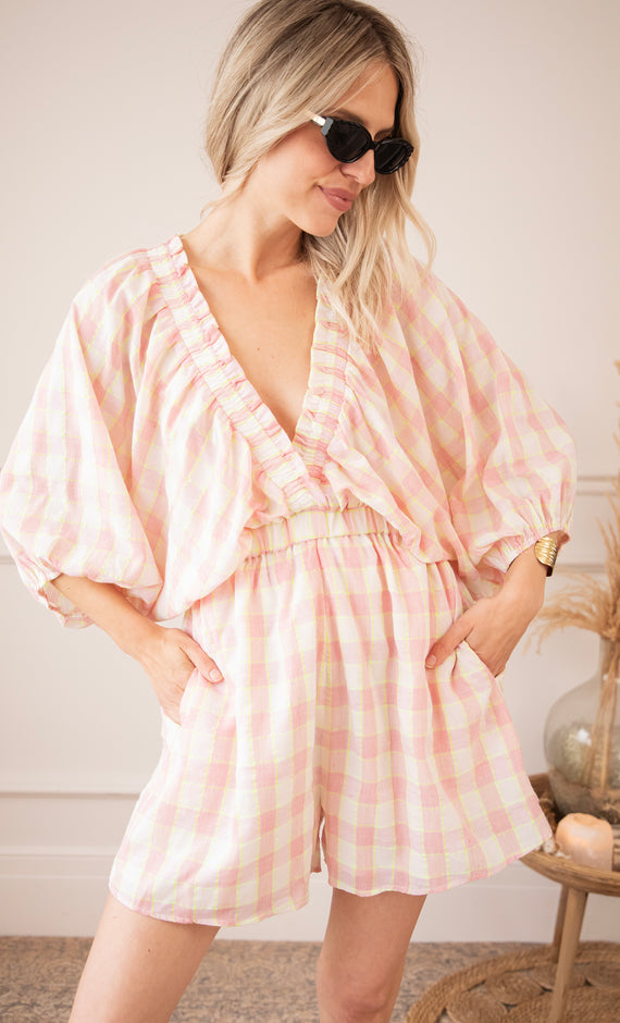 Melody Check Pink - Playsuit